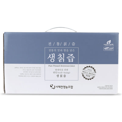 Box of pure pressed arrowroot juice with Korean text and branding