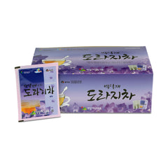 Balloon flower tea  packaging with purple and white design on a white background