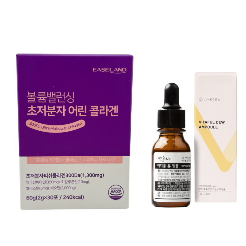 K-Beauty Anti-Aging Bundle  Ultra Low Molecular Fish Scale Collagen with Vitalful Dew Vitamin C Ampoule