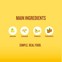 List of main ingredients with icons and text on a yellow background