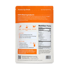 Back of a NUF Immuni-Tea Mix package with nutritional information and usage instructions.