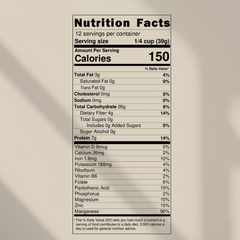 Nutrition facts label for New Universe Food Oat Groats on a beige background
