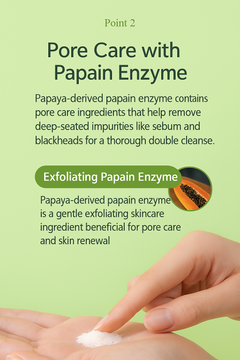 Pore care product with papain enzyme on a green background