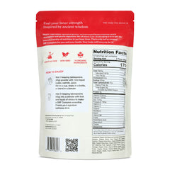 Back of a supplement package with nutritional information and ingredients listed.