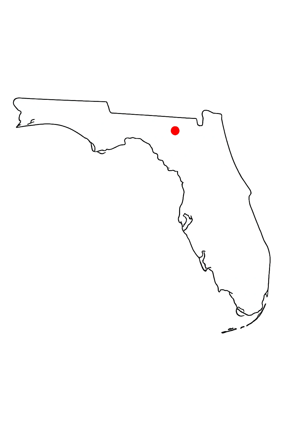Florida map with a red marker showing the Live Oak area
