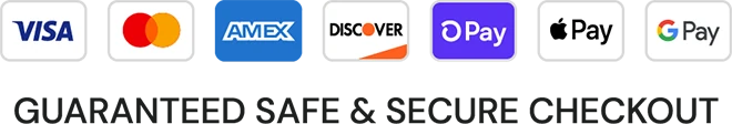 Visa, Mastercard, American Express, Discover, Shop Pay, Apple Pay and Google Pay accepted. Guaranteed safe and secure checkout.